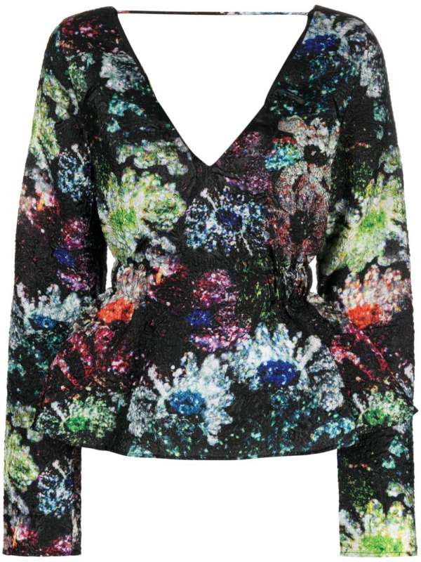 Nathalie Glitter Bloom-print blouse