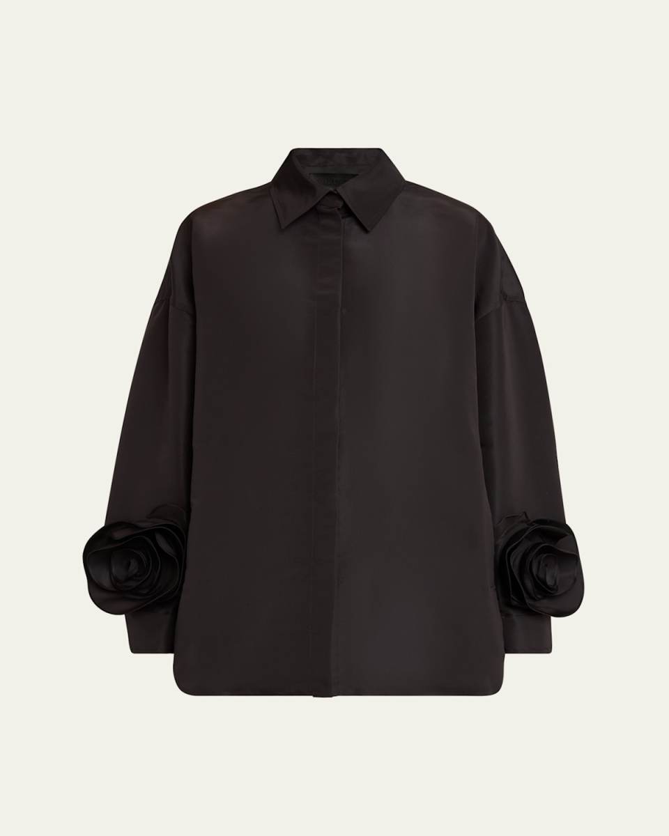 Rosette Sleeve Button Down Mini Shirt Dress