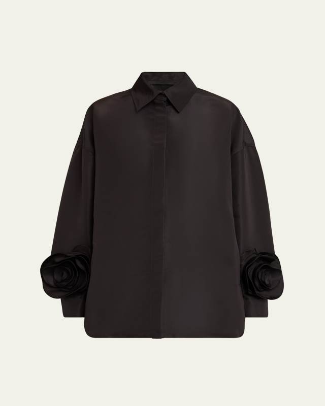 Rosette Sleeve Button Down Mini Shirt Dress