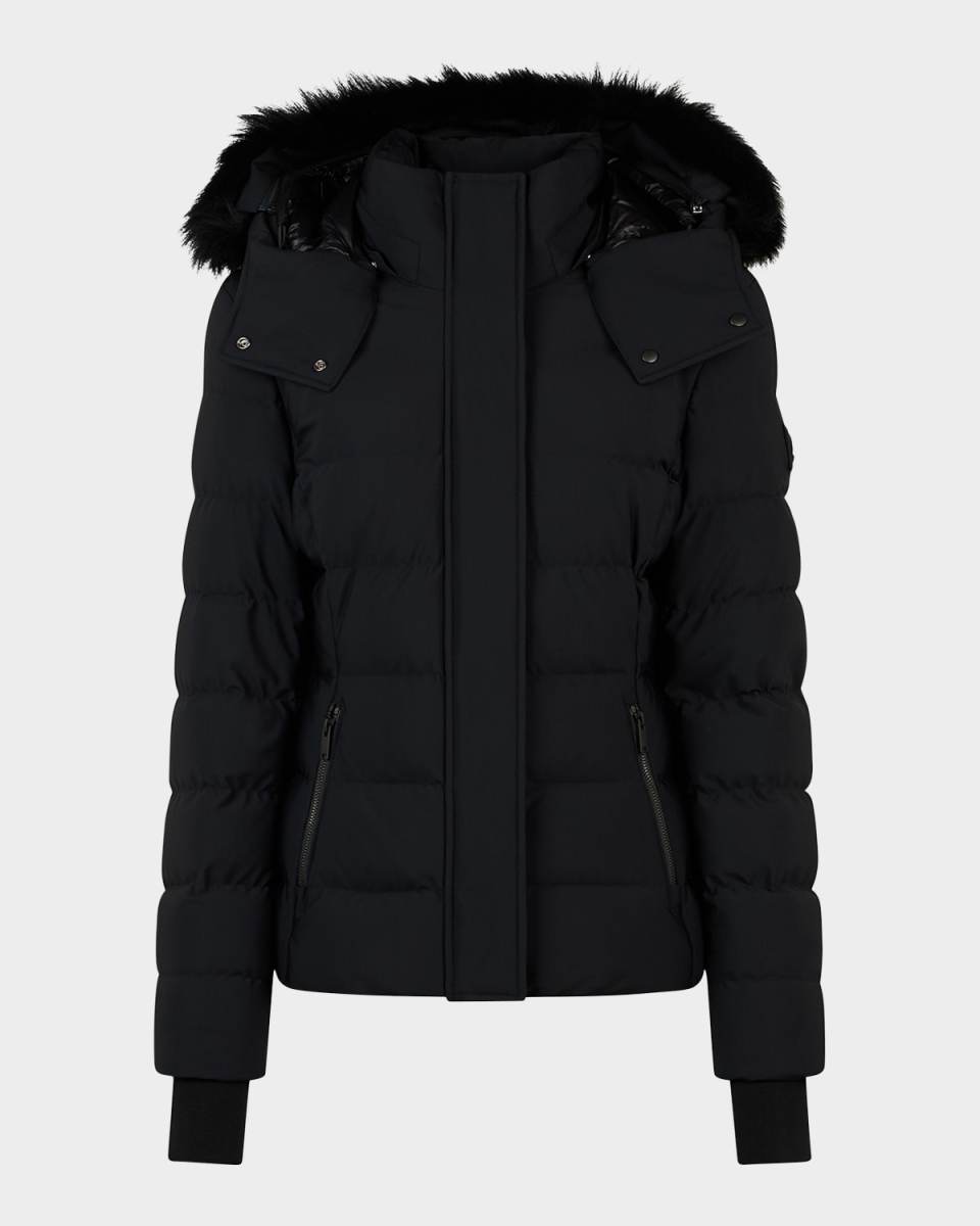 Betta Puffer Jacket with Detachable Hood and Shearling Trim