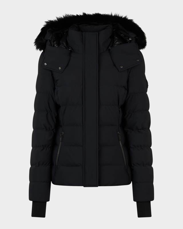 Betta Puffer Jacket with Detachable Hood and Shearling Trim