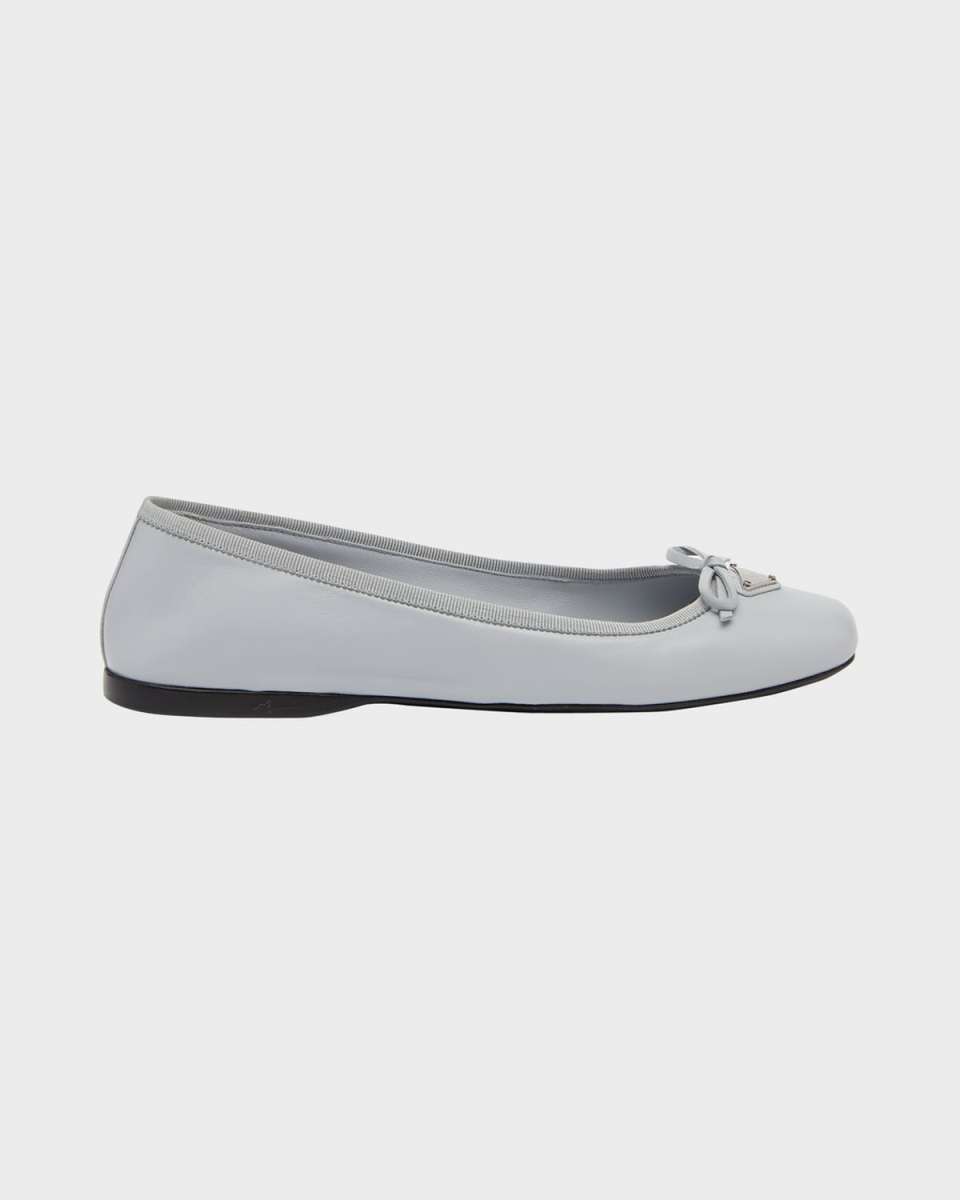 Napa Lambskin Leather Bow Ballerina Flats