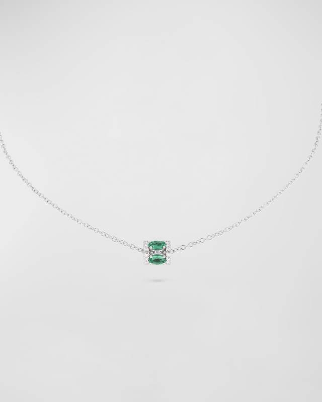 Procida 18K White Gold Emerald and Diamond Pendant Necklace