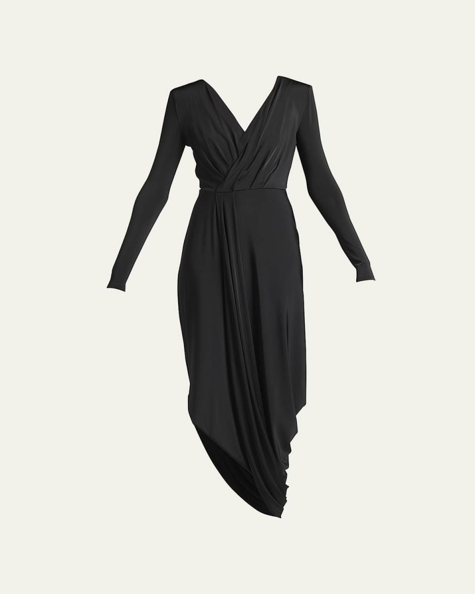 V-Neck Draped Jersey Maxi Dress