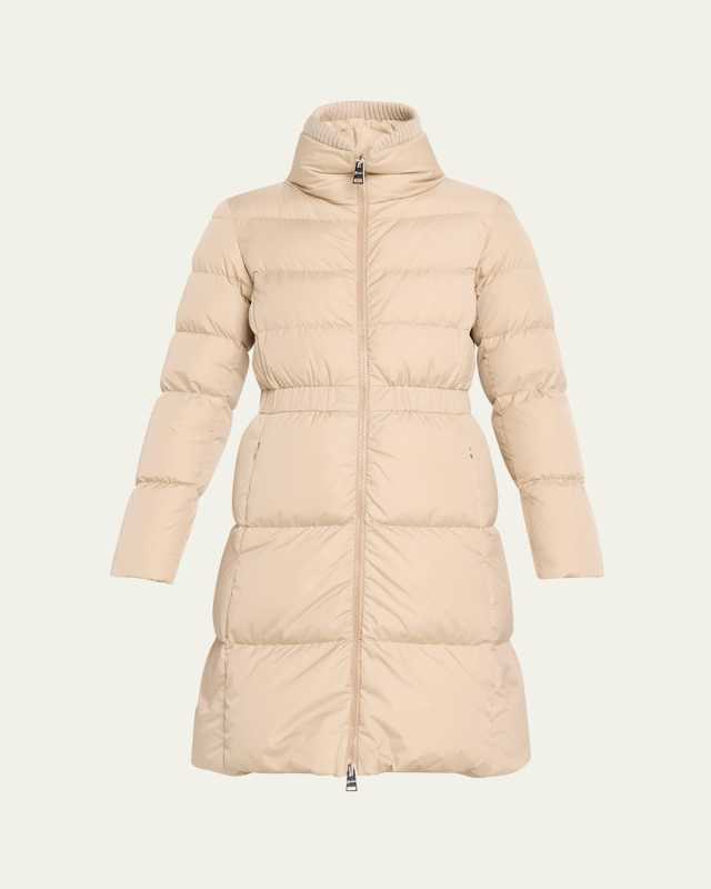 Quilted Down Puffer Coat with Cinched Waist