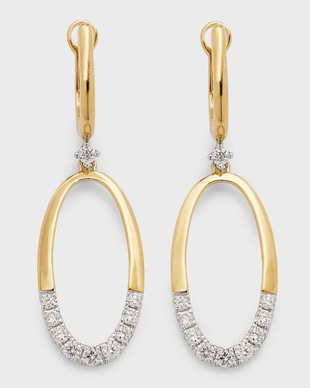 18K Yellow and White Gold Open Oval-Shape Diamond Earrings