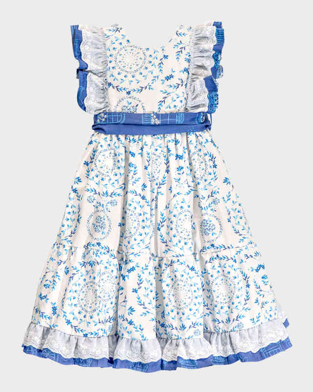 Girl's Matilda Floral-Print Embroidered Dress, Size 3-6
