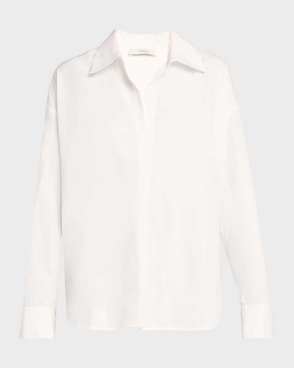 Half-Placket Long-Sleeve Cotton Shirt