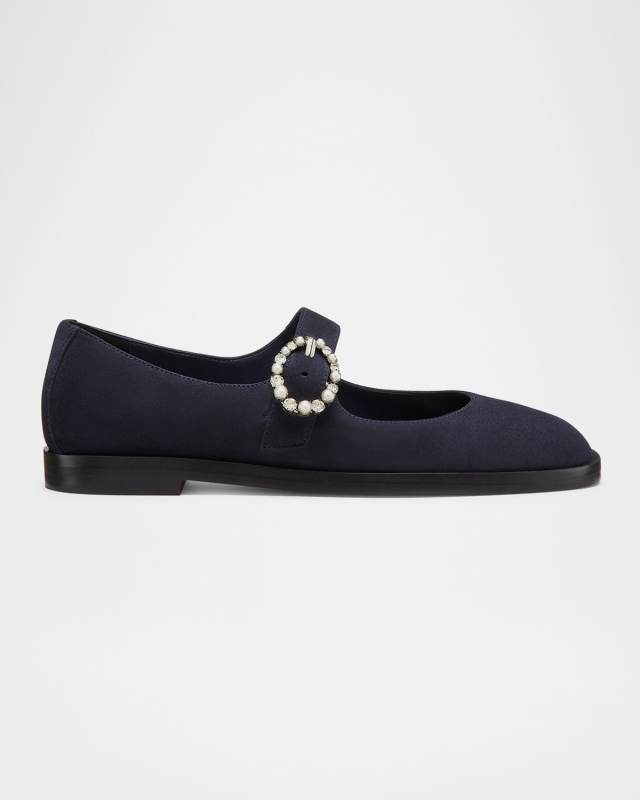 Suede Embellished Mary Jane Flats
