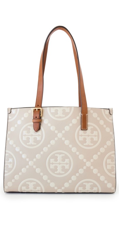 Tory Burch T Monogram Contrast Embossed Small Tote Longan / New Cream