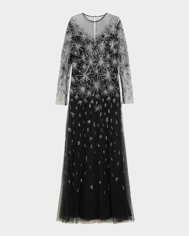 Plus Size Polka Beaded Illusion Gown
