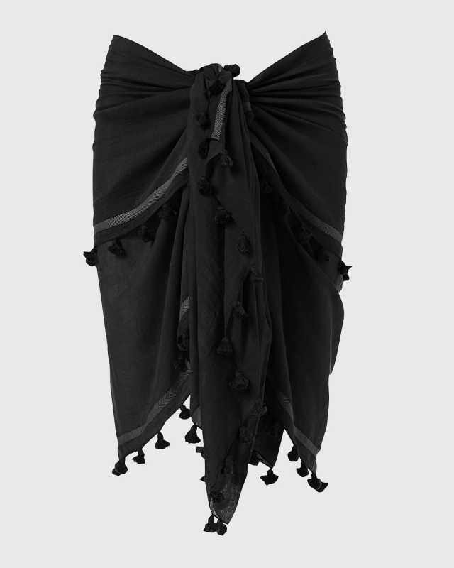 Pompom Trim Solid Coverup Pareo