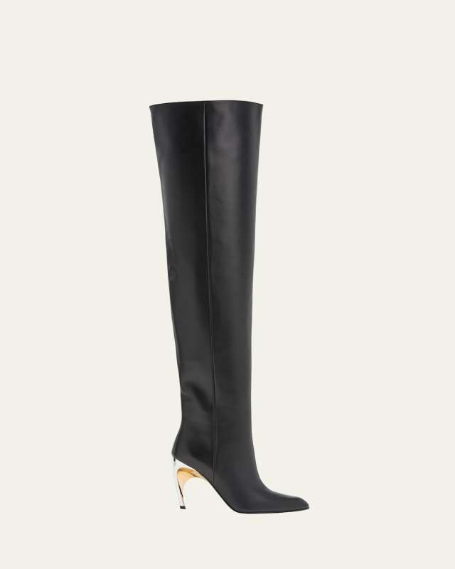 Knee-High Leather Stiletto Boots