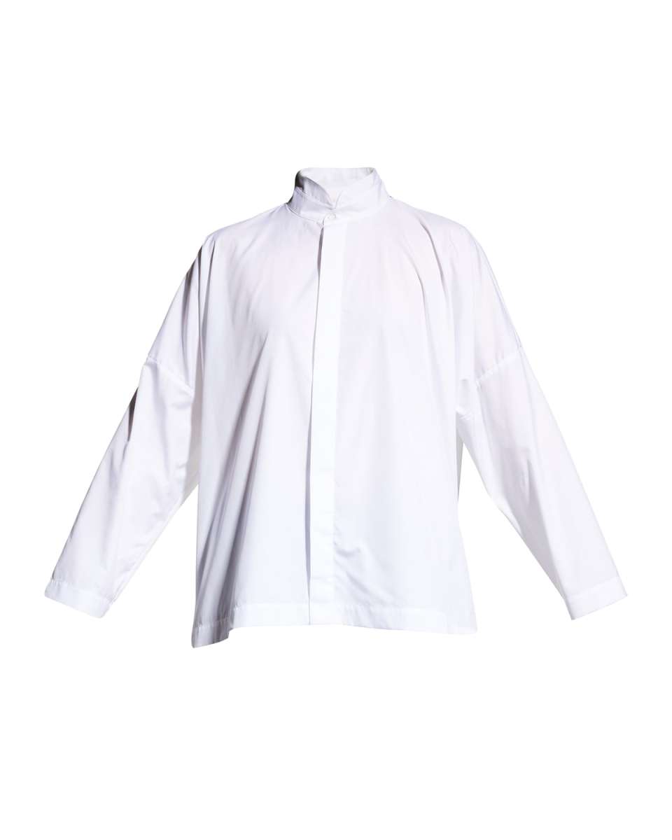 Wide Longer-Back Double Stand Collar Shirt (Mid Plus Length