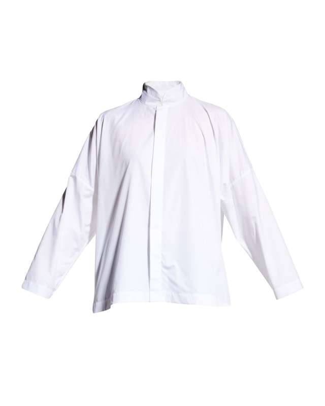 Wide Longer-Back Double Stand Collar Shirt (Mid Plus Length