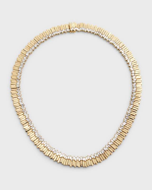18K Yellow Gold Jagged Baguette Diamond Necklace