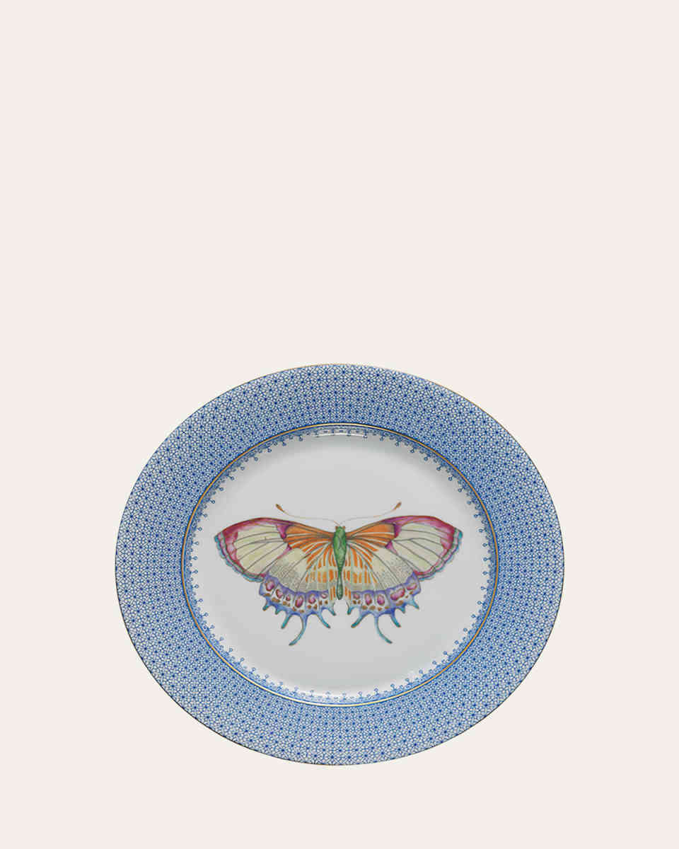 Cornflower Lace Dessert Plate with Butterfly Center