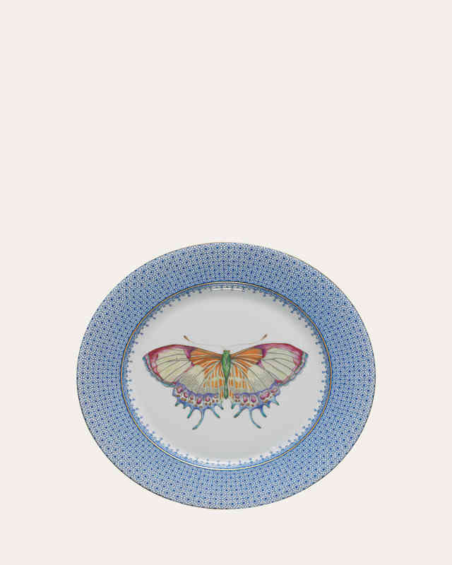 Cornflower Lace Dessert Plate with Butterfly Center