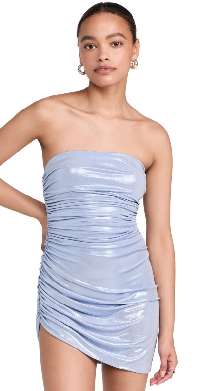 Norma Kamali Strapless Diana Pickleball Dress Misty Blue