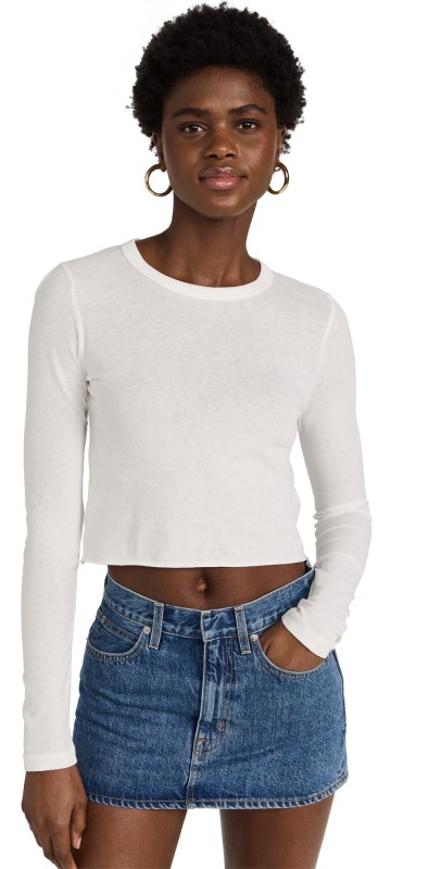 SLVRLAKE Long Sleeve Crop Baby Tee Natural White