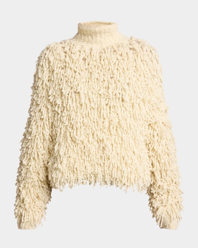 Moka Fringe-Knit Turtleneck Sweater