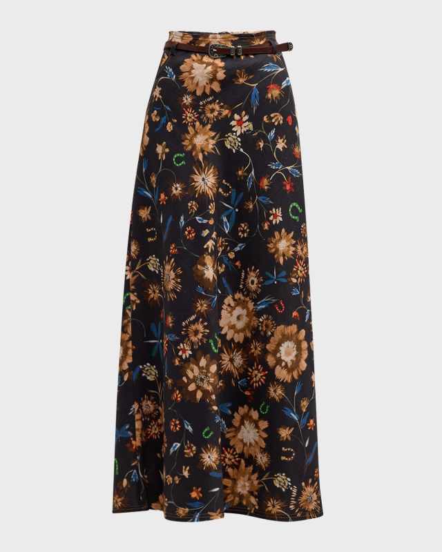 Floral Ease II Printed Linen Maxi Skirt