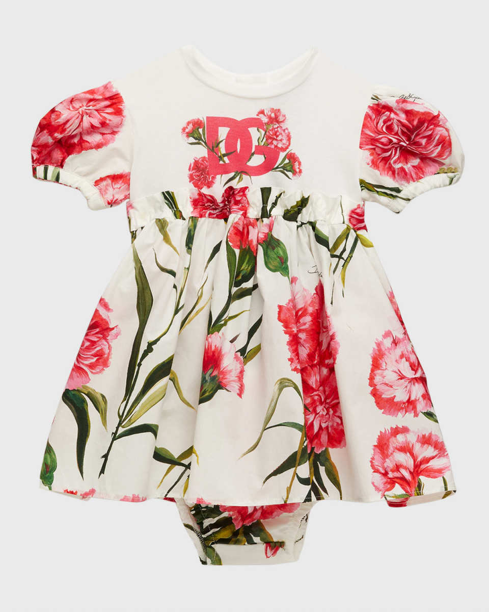 Girl's Carnation-Print Combo Dress, Size 3M-24M