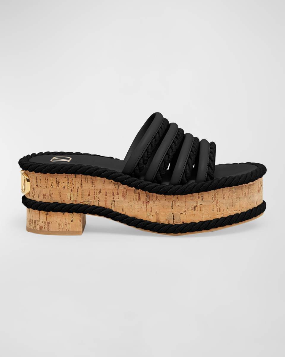 VLogo Leather Espadrille Platform Sandals