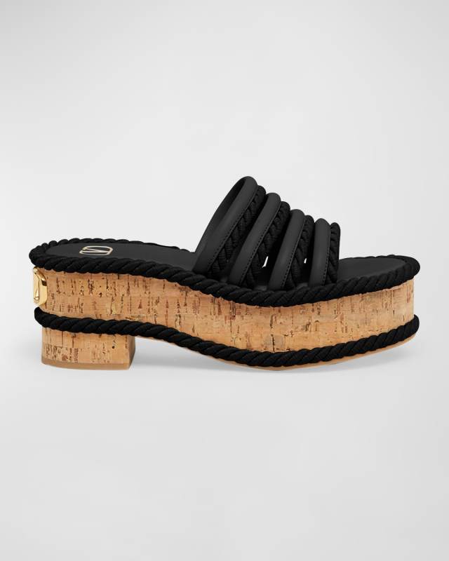 VLogo Leather Espadrille Platform Sandals