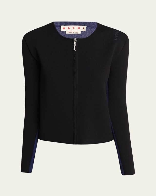 Long-Sleeve Bi Color Zip Cardigan