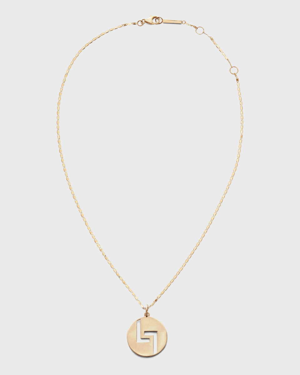 14k Gold 20mm Logo Pendant Necklace