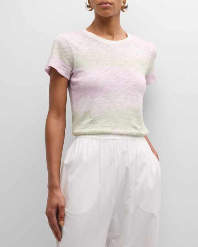 Slub Jersey Watercolor Stripe Short-Sleeve Schoolboy T-Shirt