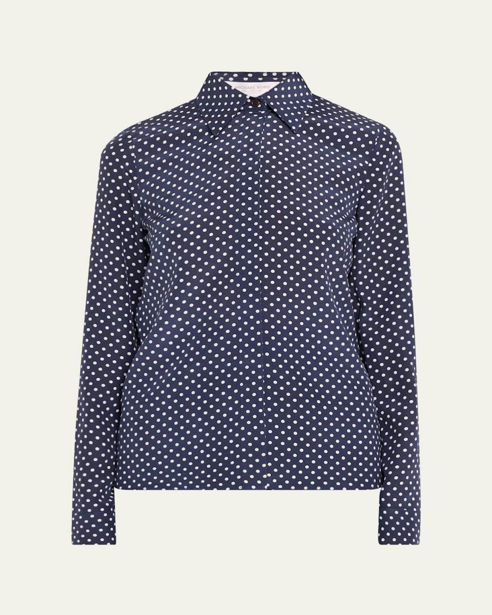 Hansen Polka Dot Button Down Silk Blouse