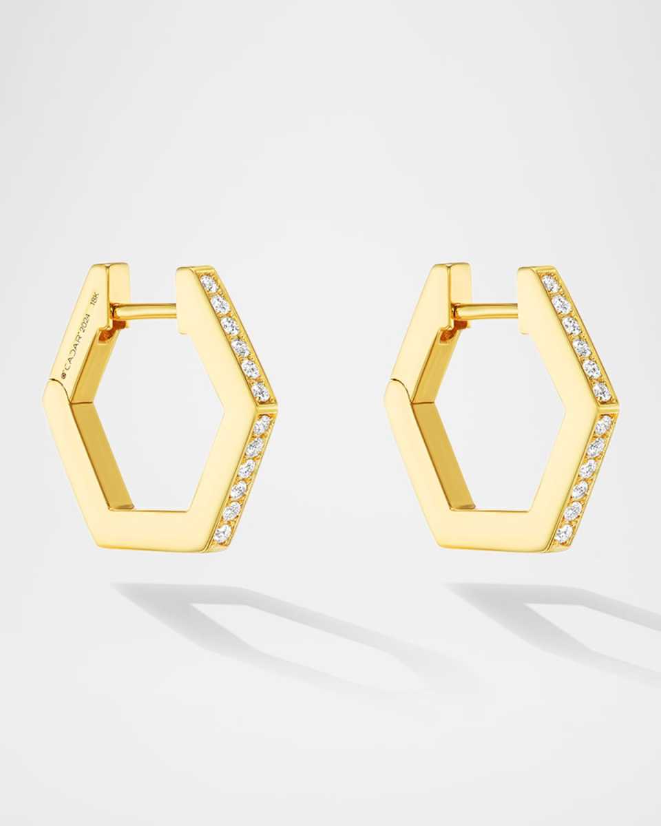 18K Yellow Gold B HOME Diamond Hoop Earrings, 15mm