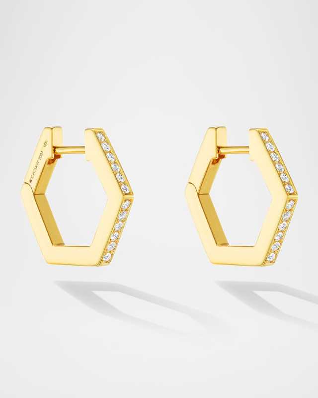 18K Yellow Gold B HOME Diamond Hoop Earrings, 15mm