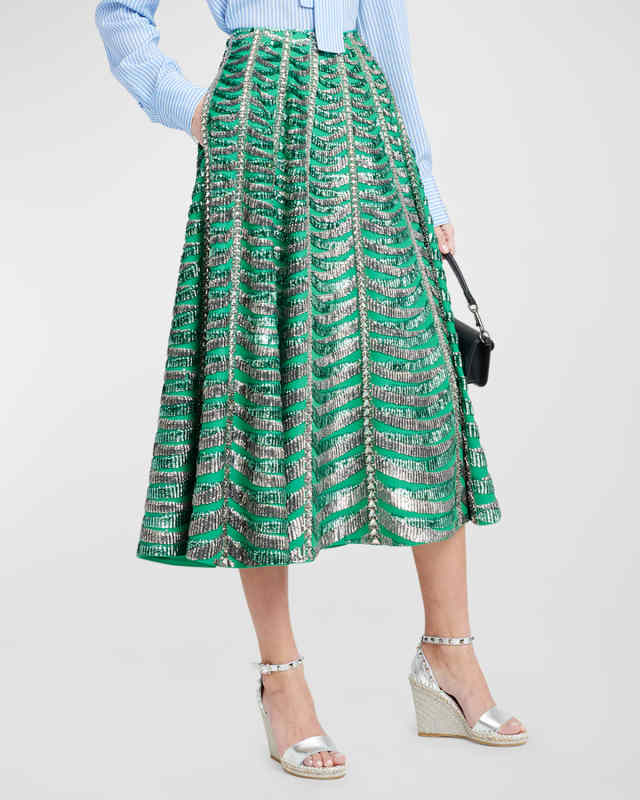 Embroidered Crepe Couture Midi Skirt