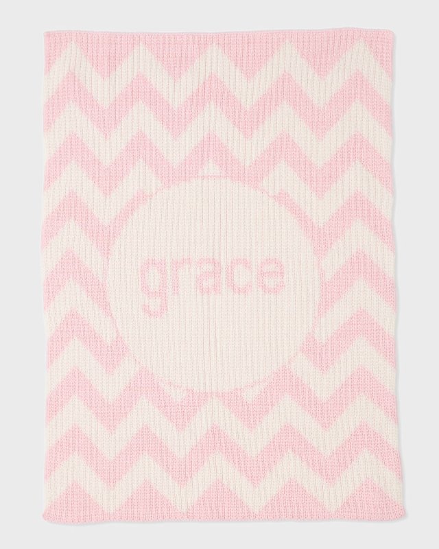 Personalized Ribbed Chevron-Knit Baby Blanket, Light Pink
