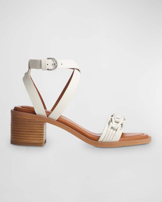 Geo Leather Chain Ankle-Strap Sandals
