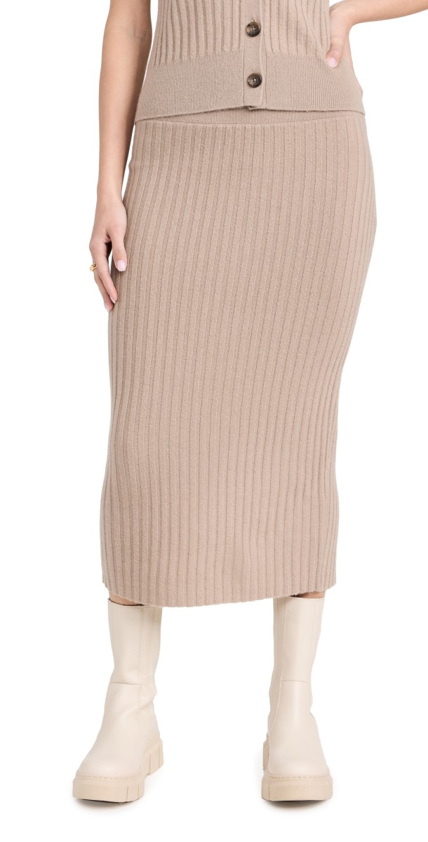 James Perse Wide Rib Cashmere Pencil Skirt Mocha
