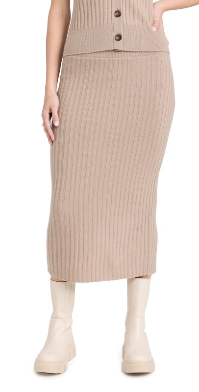 James Perse Wide Rib Cashmere Pencil Skirt Mocha