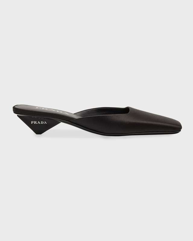 Satin Square-Toe Ballerina Mule Pumps