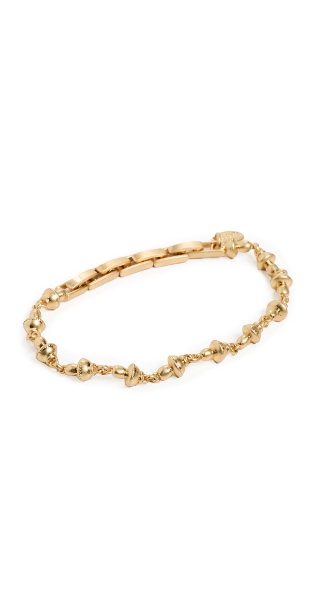 Clare V. Petit Mushroom Link Bracelet Vintage Gold