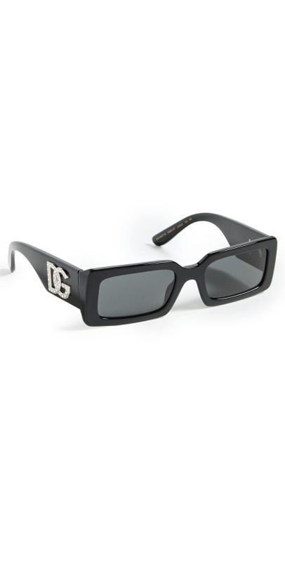 Dolce & Gabbana Narrow Rectangular Sunglasses Black/Dark Grey