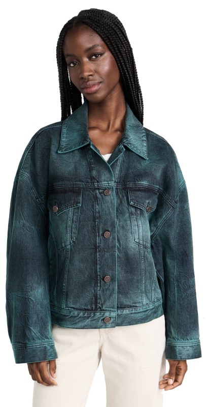 Stella McCartney Tie Dye Oversize Denim Jacket Aquamarine Tie Dye Denim