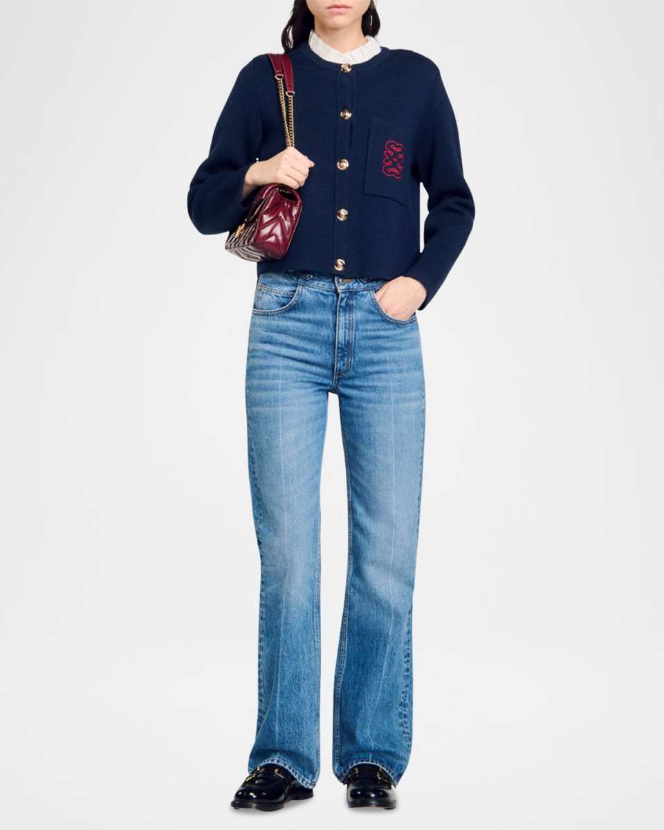 Samba Poplin Collar Embroidered Wool Cardigan