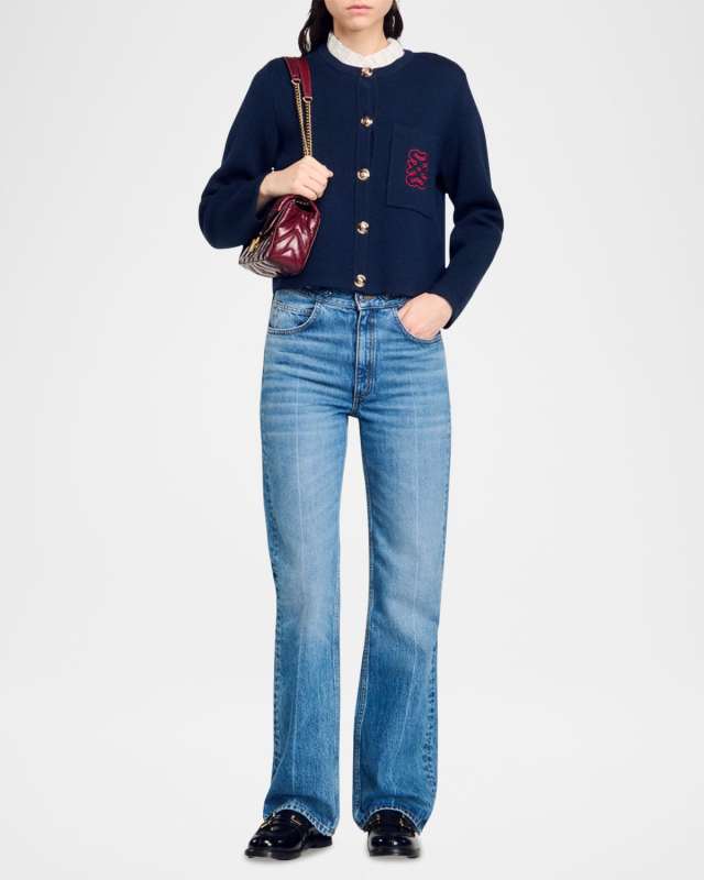 Samba Poplin Collar Embroidered Wool Cardigan