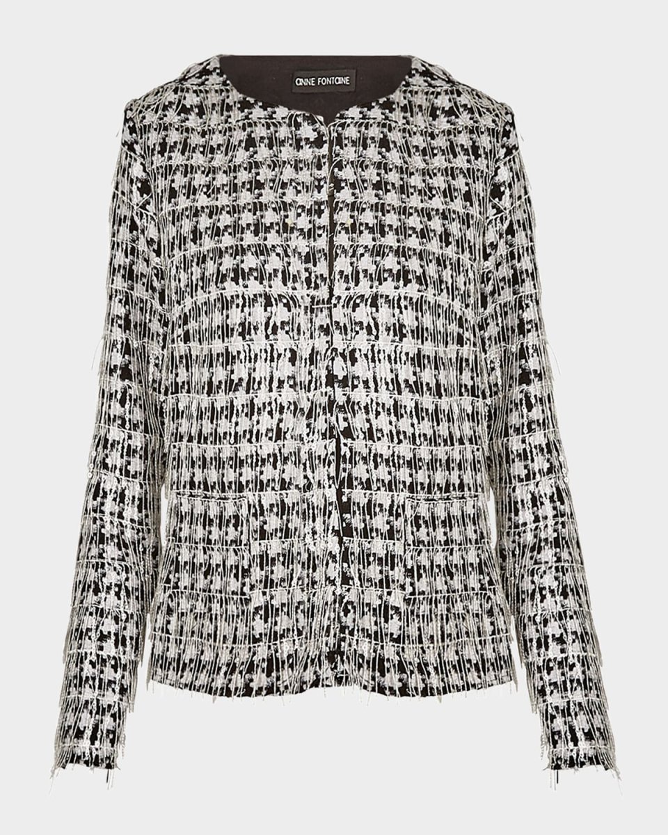 Abigail Open-Front Sequin Fringe Jacket