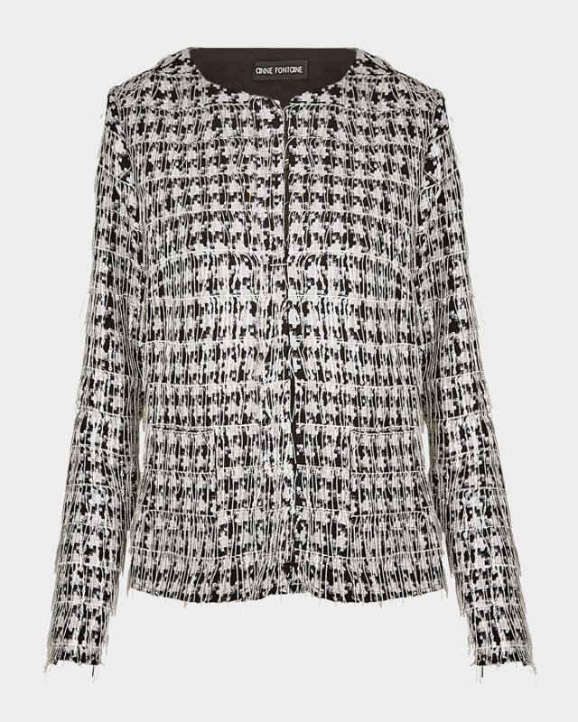 Abigail Open-Front Sequin Fringe Jacket