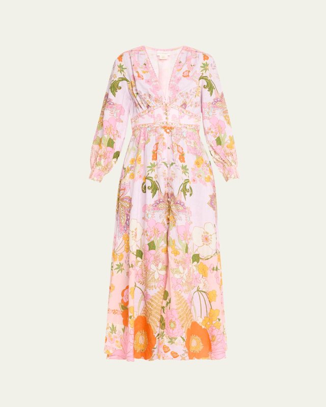 Button-Front Linen Maxi Dress with Shaped Waistband