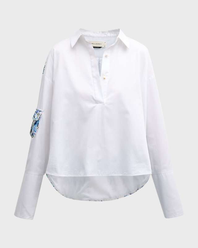Myles Sequin Panel high-Low Collared Shirt